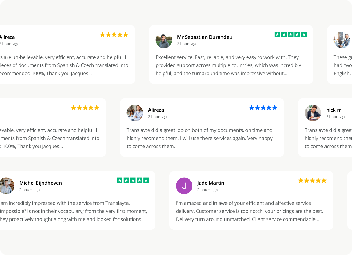 Translayte customer review cards